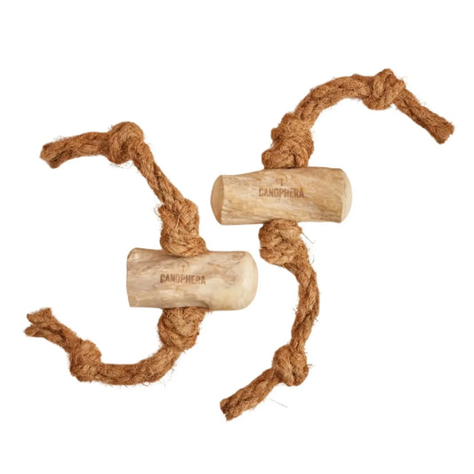 Jouet à mâcher en bois de caféier et corde de coco 100% naturel