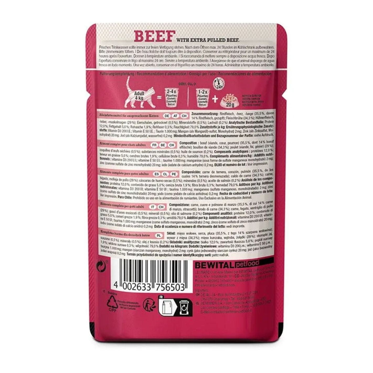 Effilochés au boeuf sans céréales - Leonardo - 70g